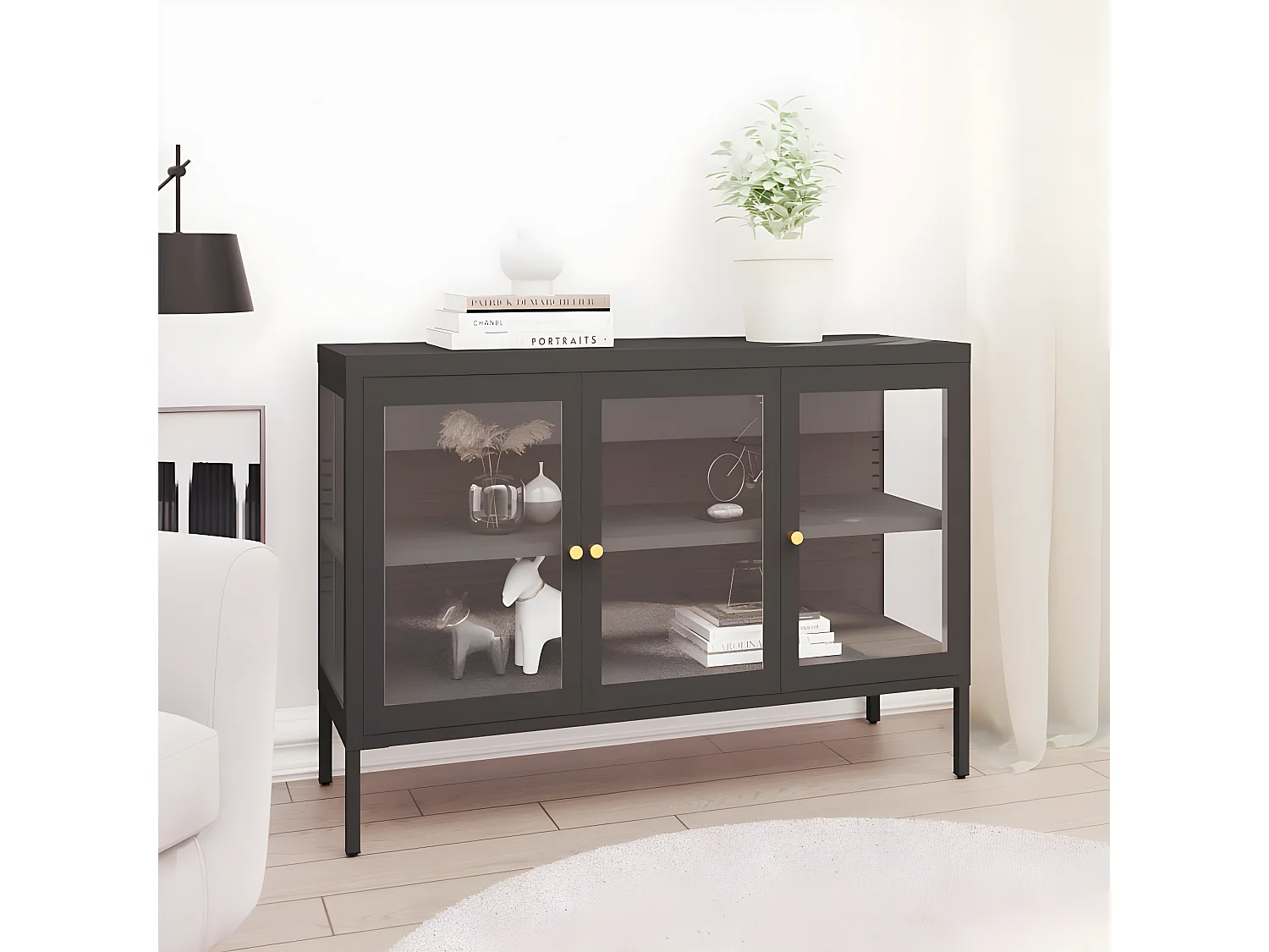 Sideboard Lowboard - Anthrazit 105x35x70 cm Stahl und Glas -RM20106