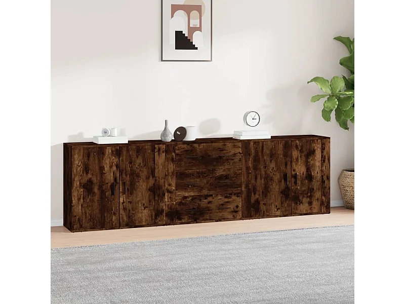 Sideboards im 3er-Set Lowboards Räuchereiche Holzwerkstoff -RM93700