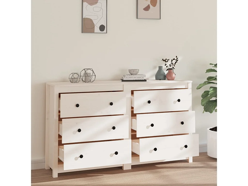 Sideboard Weiß Anrichte 140x35x80 cm Massivholz Kiefer -RM76744