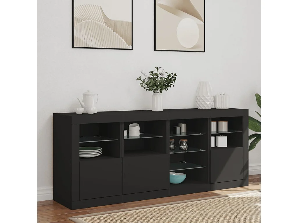 Sideboard mit LED-Leuchten Anrichte Schwarz 164x37x67 cm -RM15350