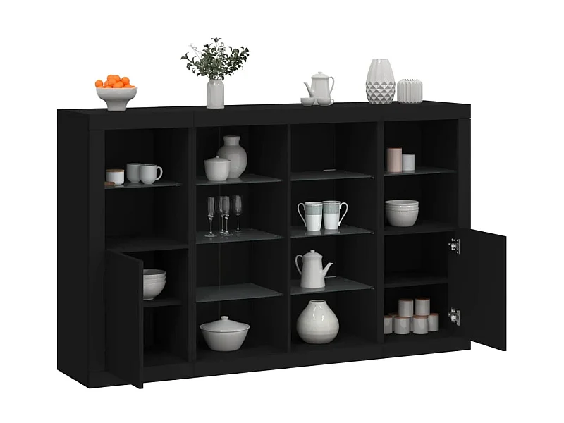 Sideboards Schwarz Anrichten mit LED-Leuchten im 3er-Set Anrichten Holzwerkstoff -RM25788