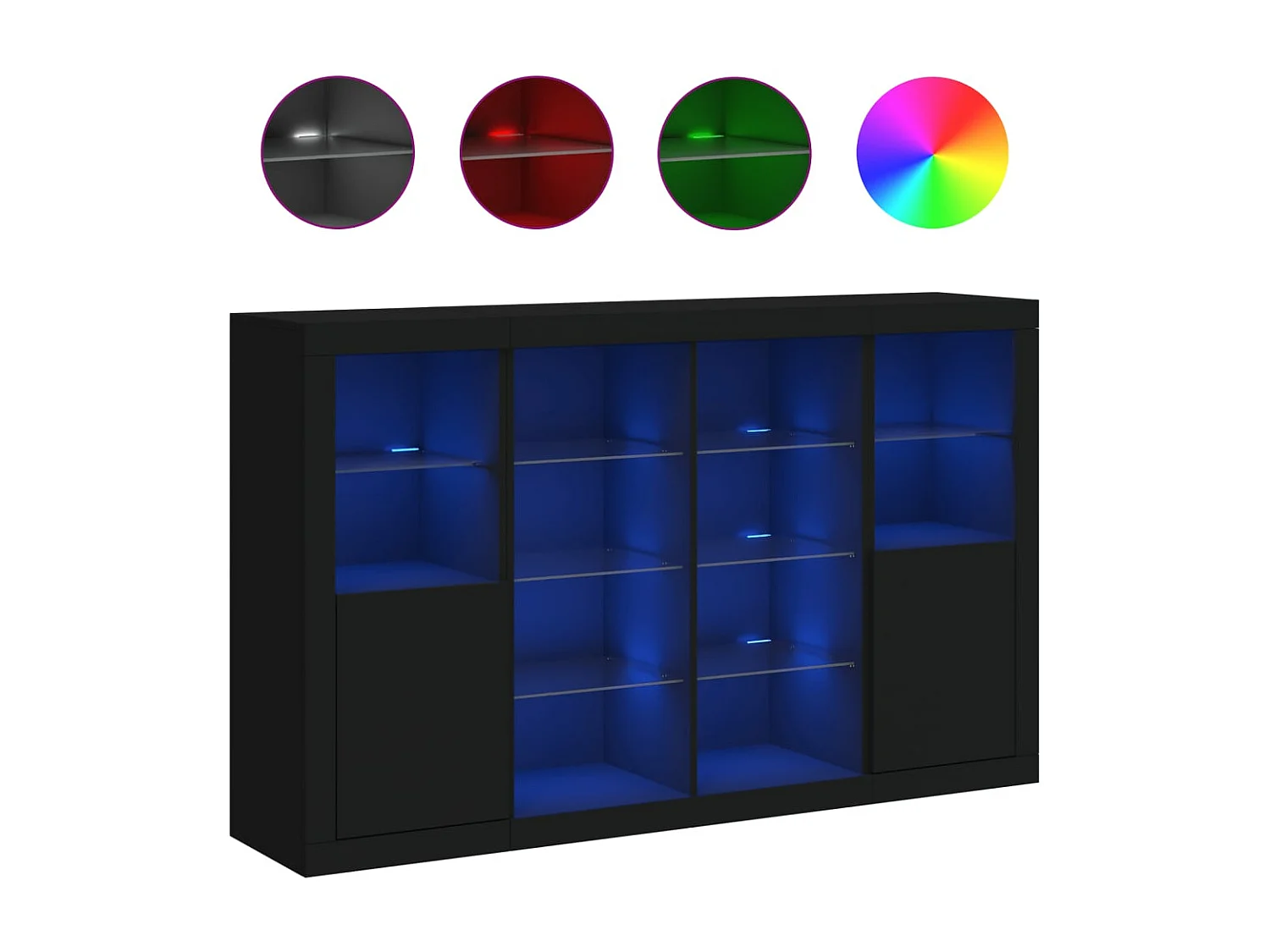 Sideboards Schwarz Anrichten mit LED-Leuchten im 3er-Set Anrichten Holzwerkstoff -RM25788