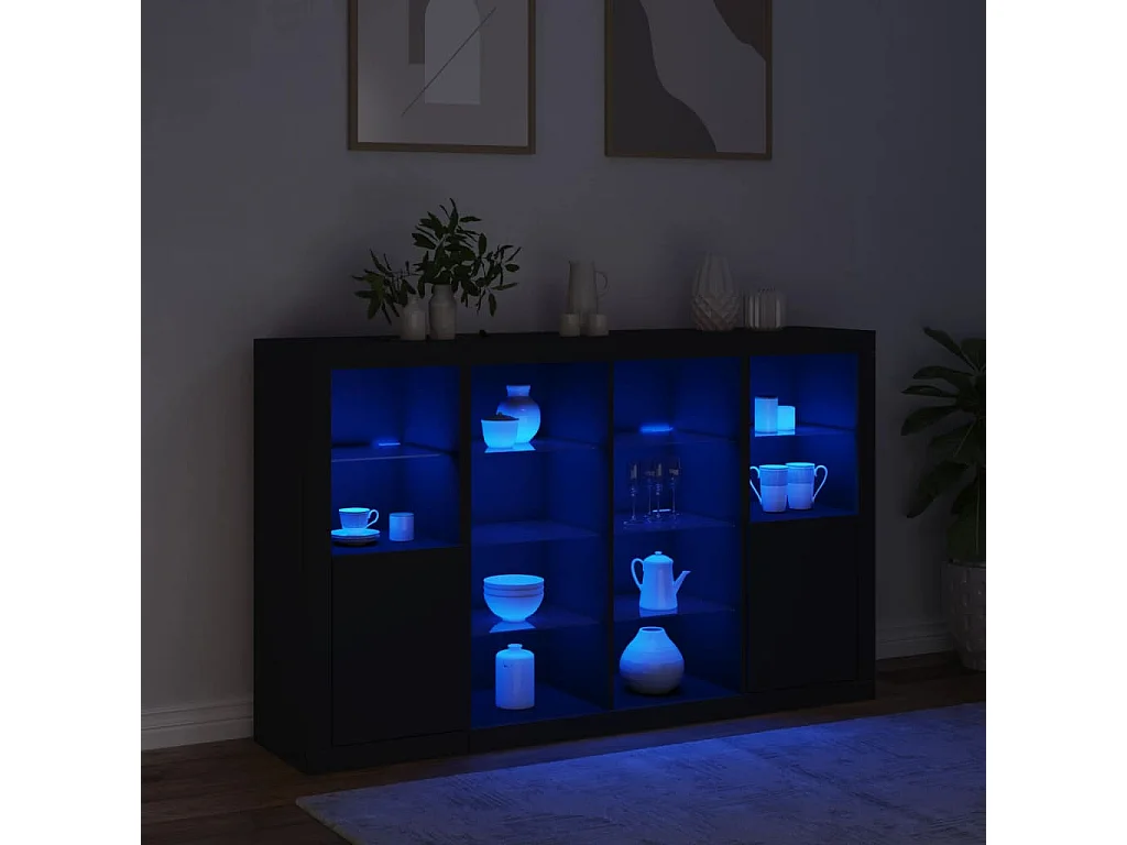 Sideboards Schwarz Anrichten mit LED-Leuchten im 3er-Set Anrichten Holzwerkstoff -RM25788