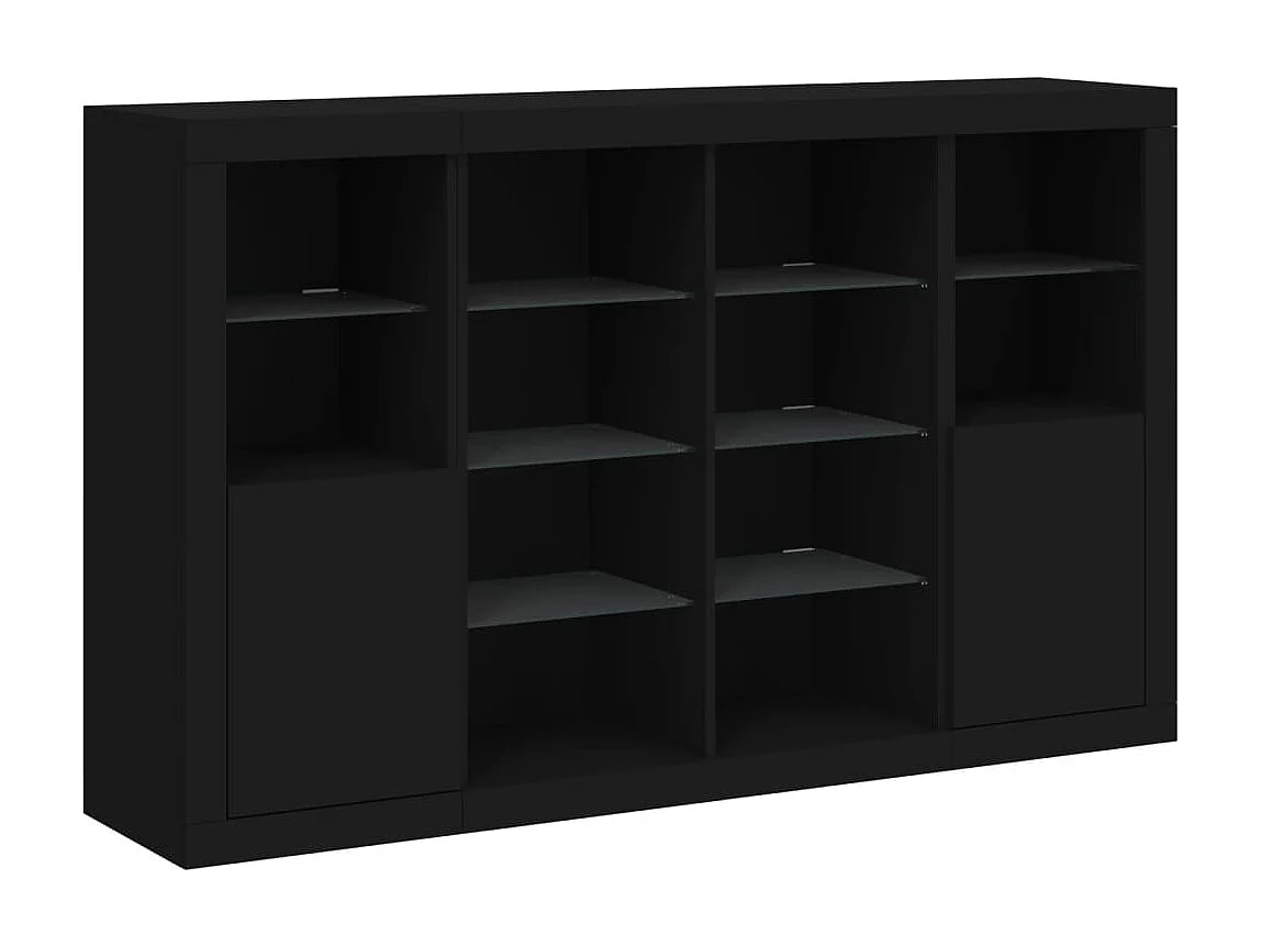 Sideboards Schwarz Anrichten mit LED-Leuchten im 3er-Set Anrichten Holzwerkstoff -RM25788