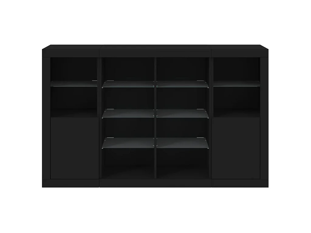 Sideboards Schwarz Anrichten mit LED-Leuchten im 3er-Set Anrichten Holzwerkstoff -RM25788