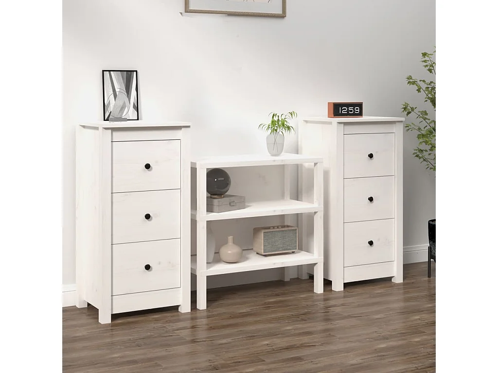 Sideboards im 2er-Set Lowboards Weiß 40x35x80 cm Massivholz Kiefer -RM76249
