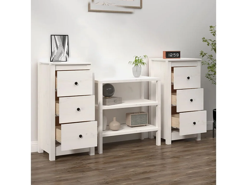 Sideboards im 2er-Set Lowboards Weiß 40x35x80 cm Massivholz Kiefer -RM76249