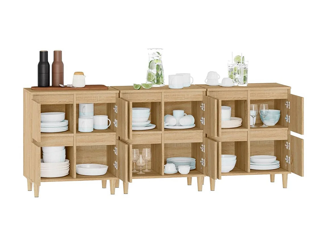 Sideboards im 3er-Set Lowboards Sonoma-Eiche 60x35x70 cm Holzwerkstoff -RM36622