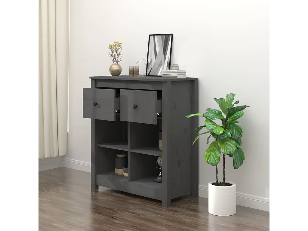 Sideboard Grau - Lowboard 70x35x80 cm Massivholz Kiefer -RM60359