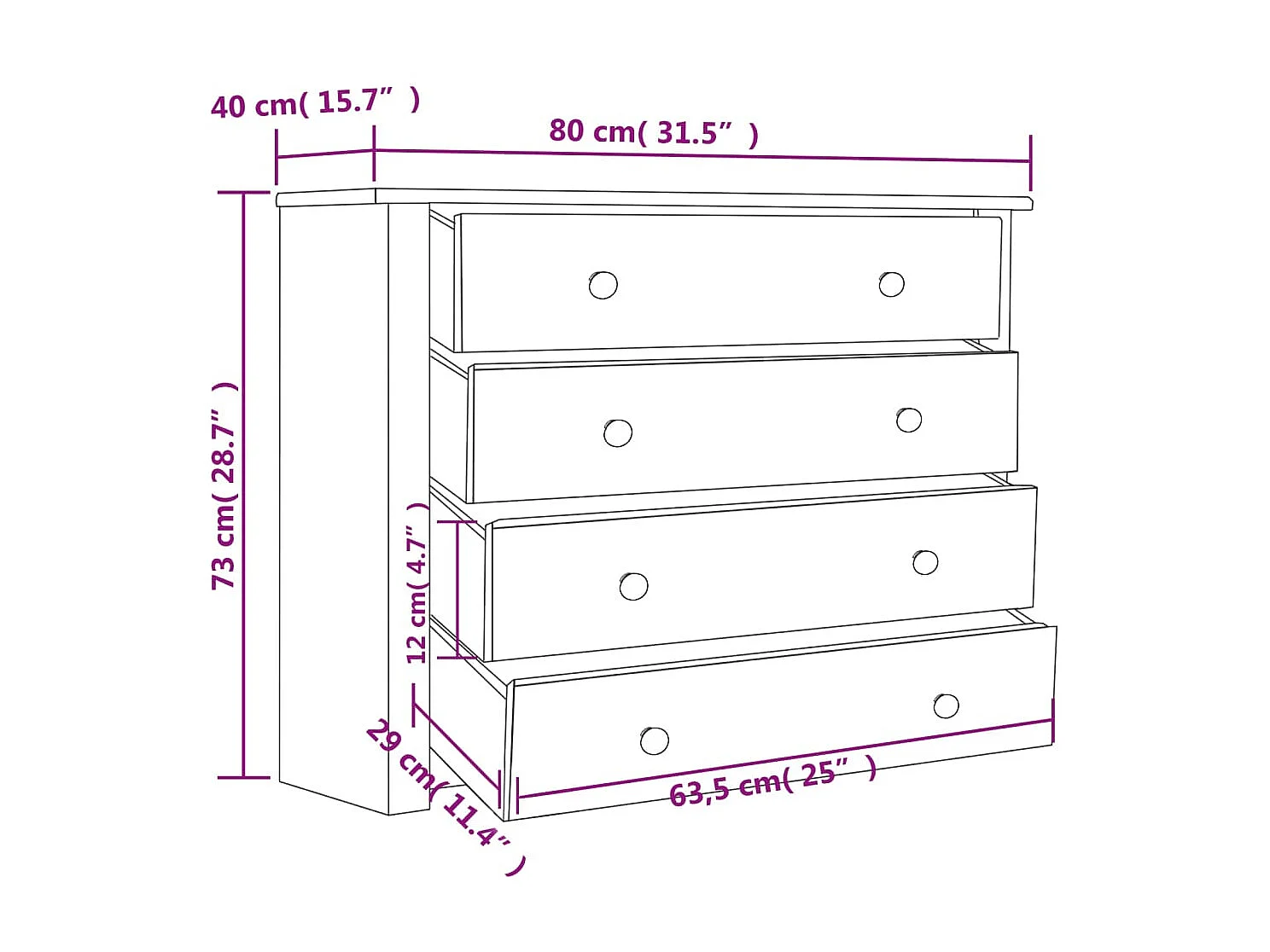 Sideboard Lowboard - 80x40x73 cm Kiefernholz Panama -RM75694