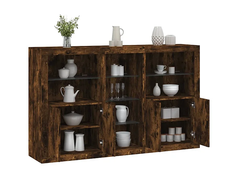 Sideboard mit LED-Leuchten Anrichte Räuchereiche 162x37x100 cm -RM92094