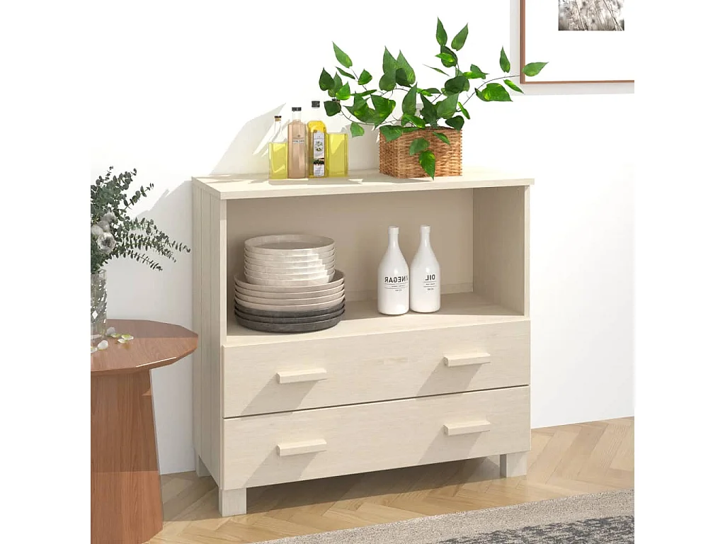 Sideboard Lowboard - HAMAR Honigbraun 85x35x80 cm Massivholz Kiefer -RM48350