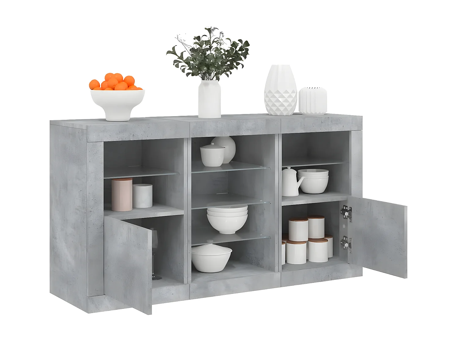 Sideboard mit LED-Leuchten - Anrichte Betongrau 123x37x67 cm -RM70646