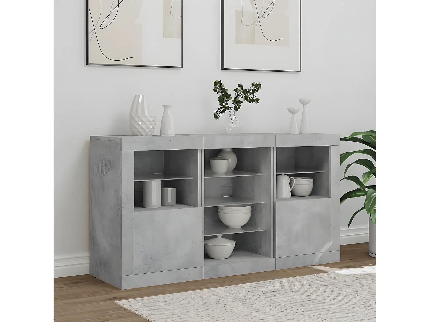Sideboard mit LED-Leuchten - Anrichte Betongrau 123x37x67 cm -RM70646