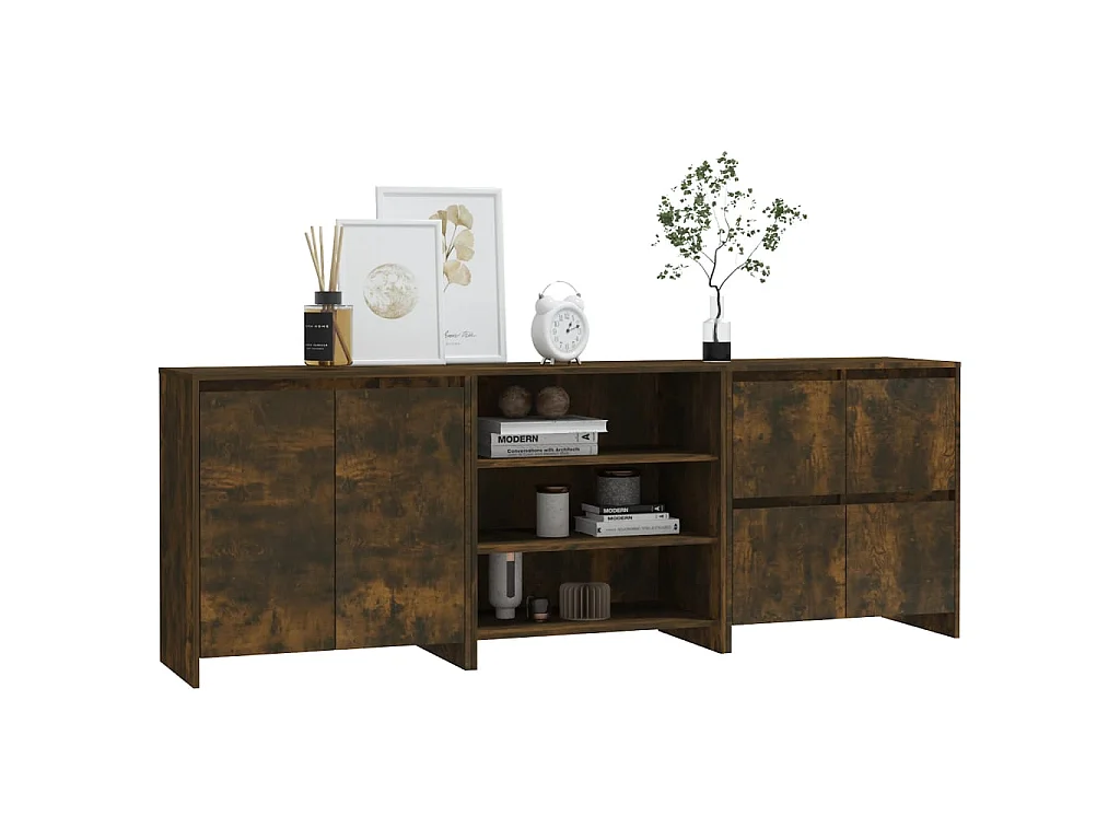 3-tlg. Sideboard Anrichte Räuchereiche Holzwerkstoff -RM51675