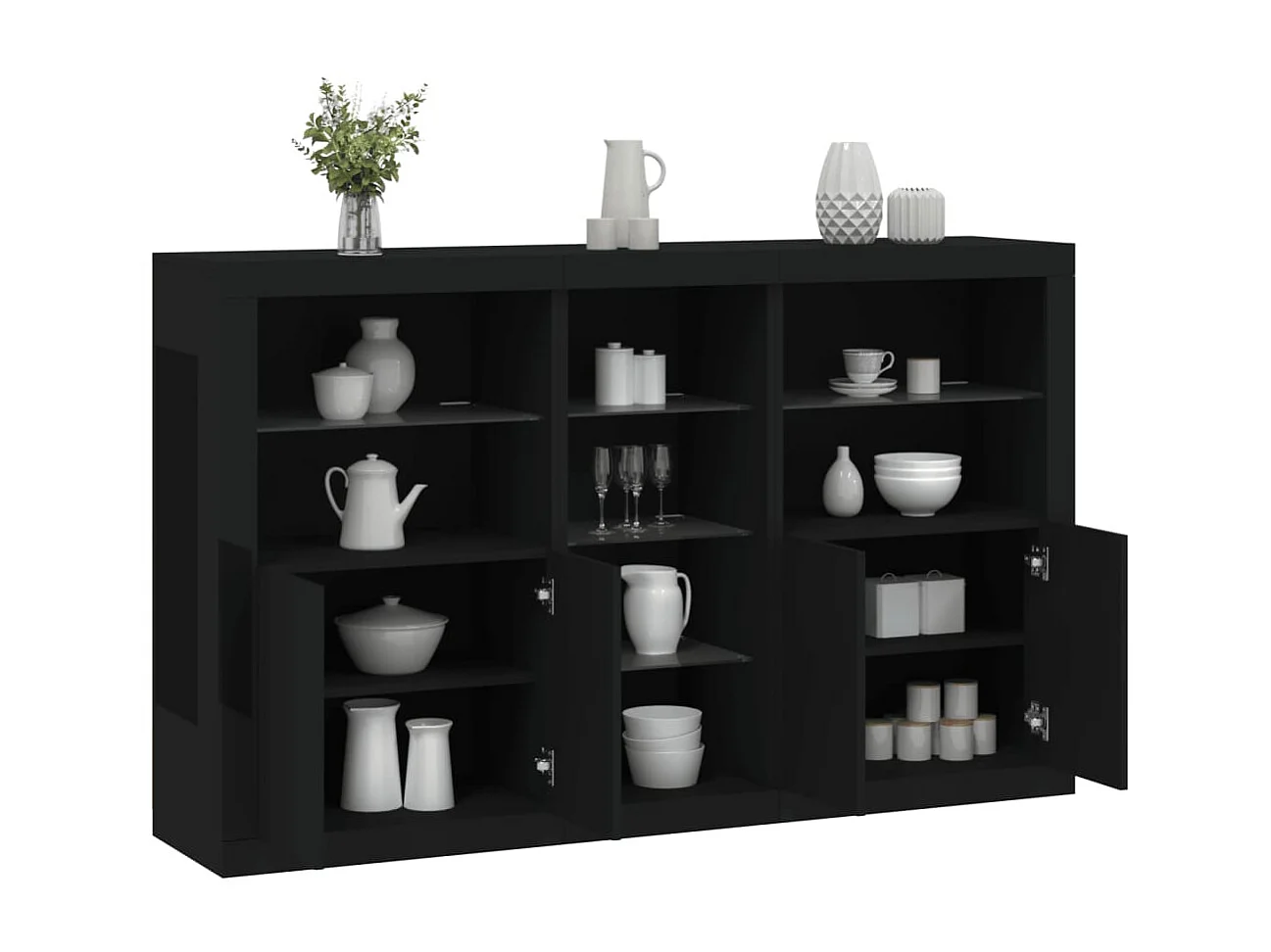 Sideboard mit LED-Leuchten Anrichte Schwarz 162x37x100 cm -RM54412