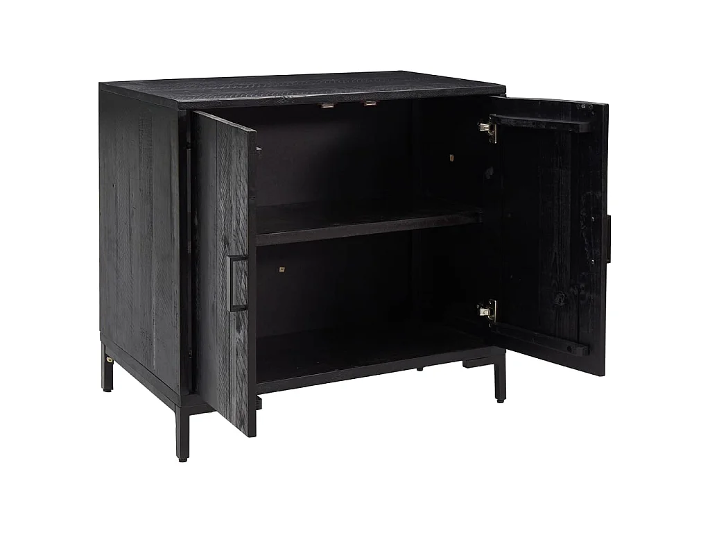 Sideboard Schwarz Anrichte 75x35x70 cm Massivholz Kiefer -RM42377