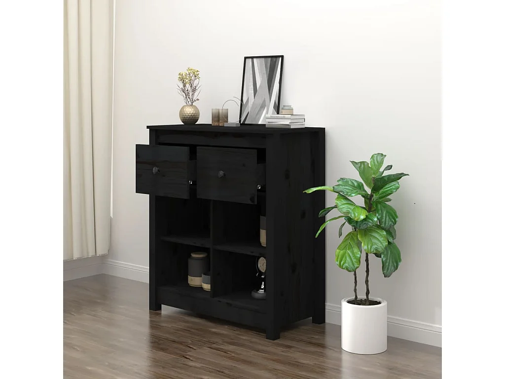 Sideboard Schwarz Anrichte 70x35x80 cm Massivholz Kiefer -RM23454