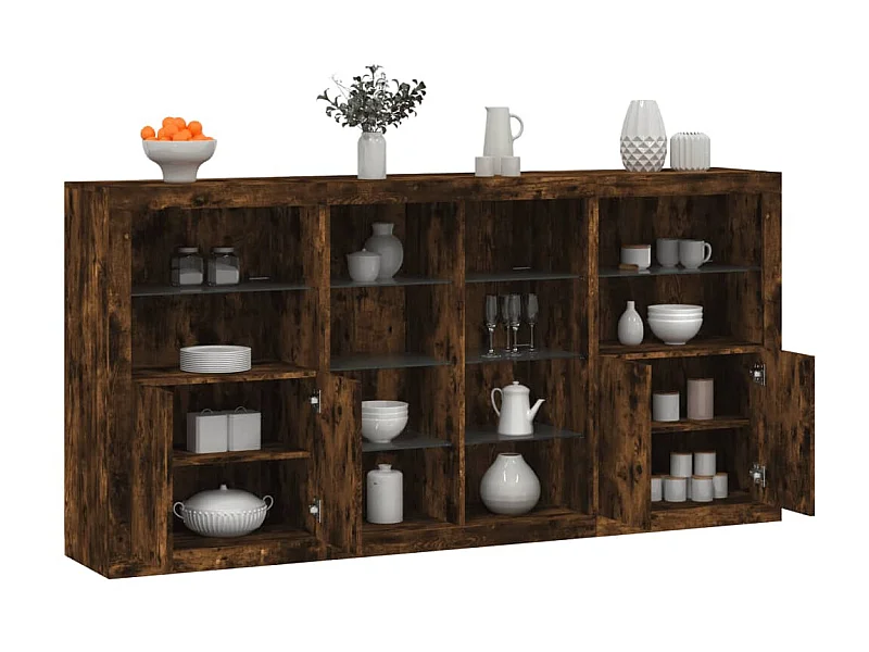 Sideboard mit LED-Leuchten Anrichte Räuchereiche 202x37x100 cm -RM69578