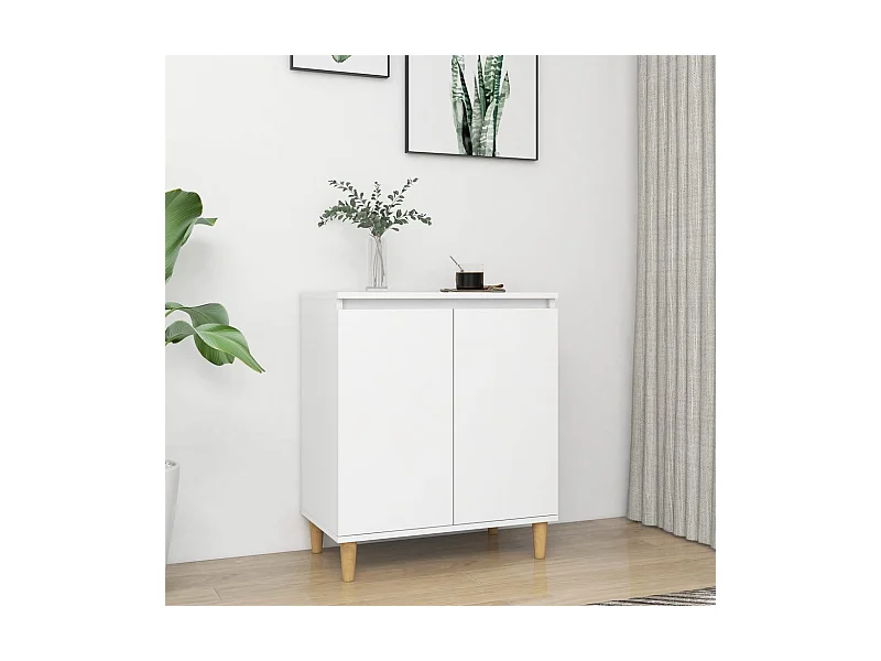 Sideboard Anrichte mit Massivholz-Beinen + Türen Weiß 60x35x70 cm Holzwerkstoff -RM62703