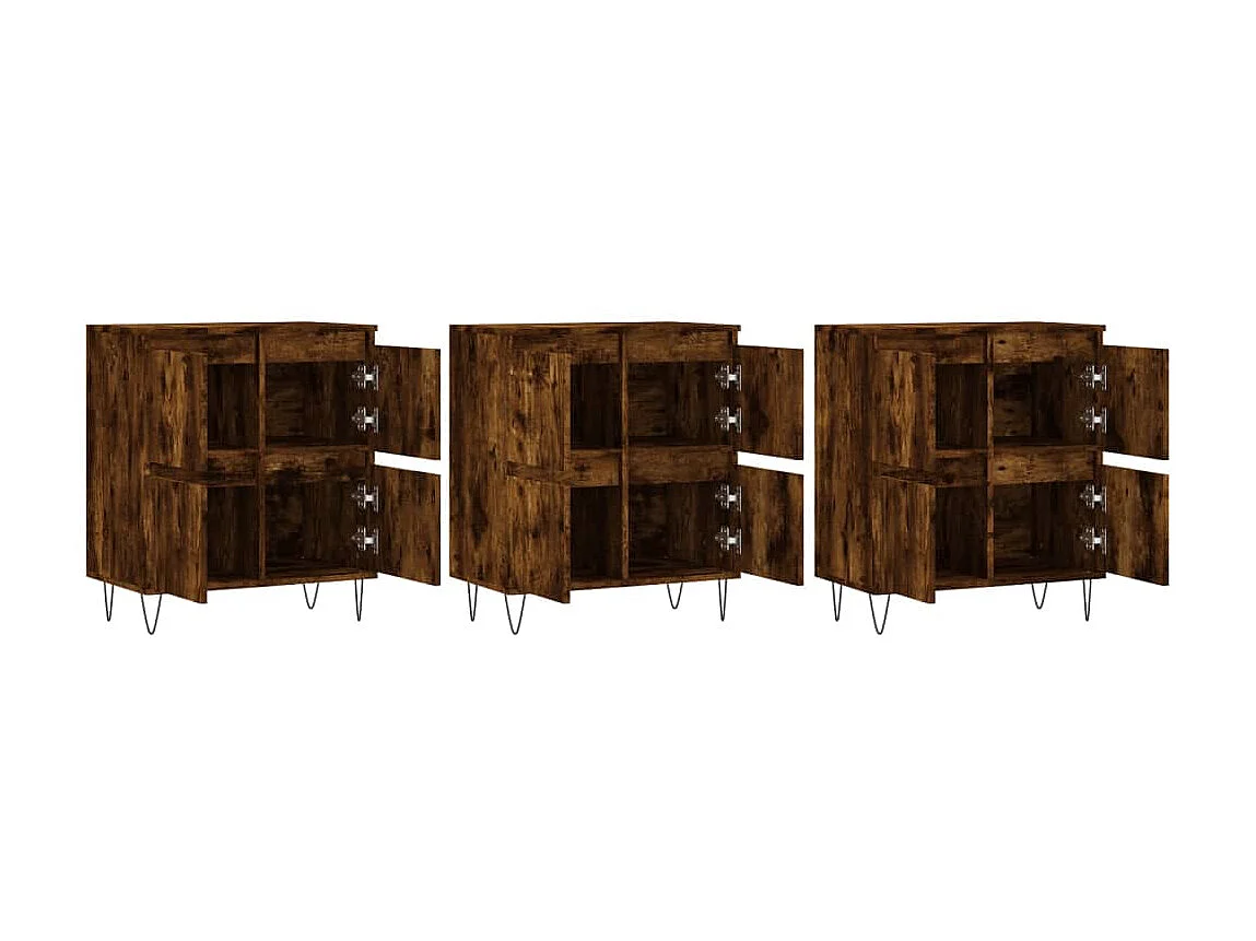 Sideboards im 3er-Set Lowboards Räuchereiche Holzwerkstoff -RM93509