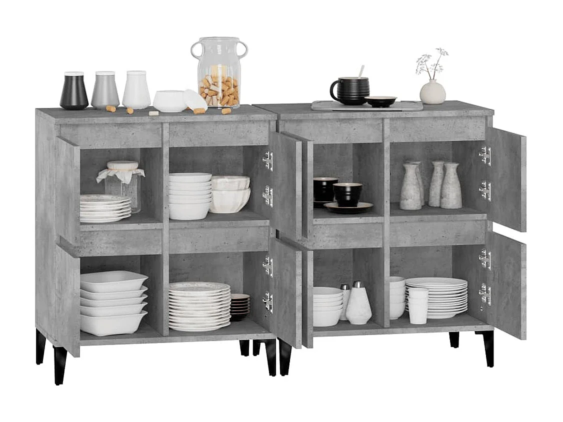 Sideboards im 2er-Set Lowboards Betongrau 60x35x70 cm Holzwerkstoff -RM83983