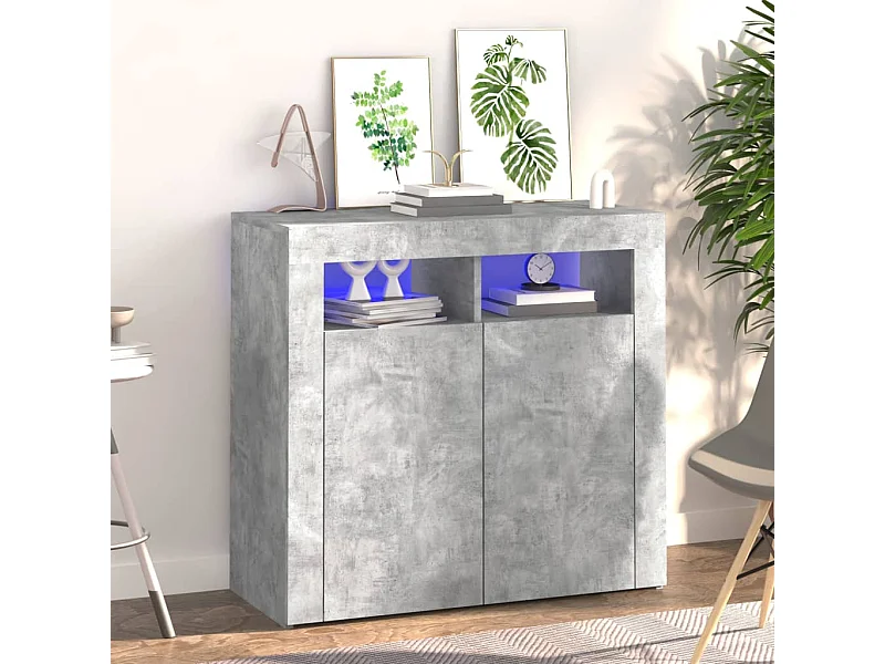 Sideboard mit LED-Leuchten - Anrichte Betongrau 80x35x75 cm -RM95311