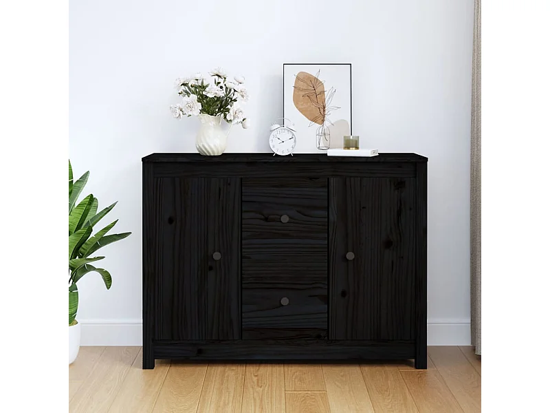 Sideboard Schwarz Anrichte 100x35x74 cm Massivholz Kiefer -RM77309
