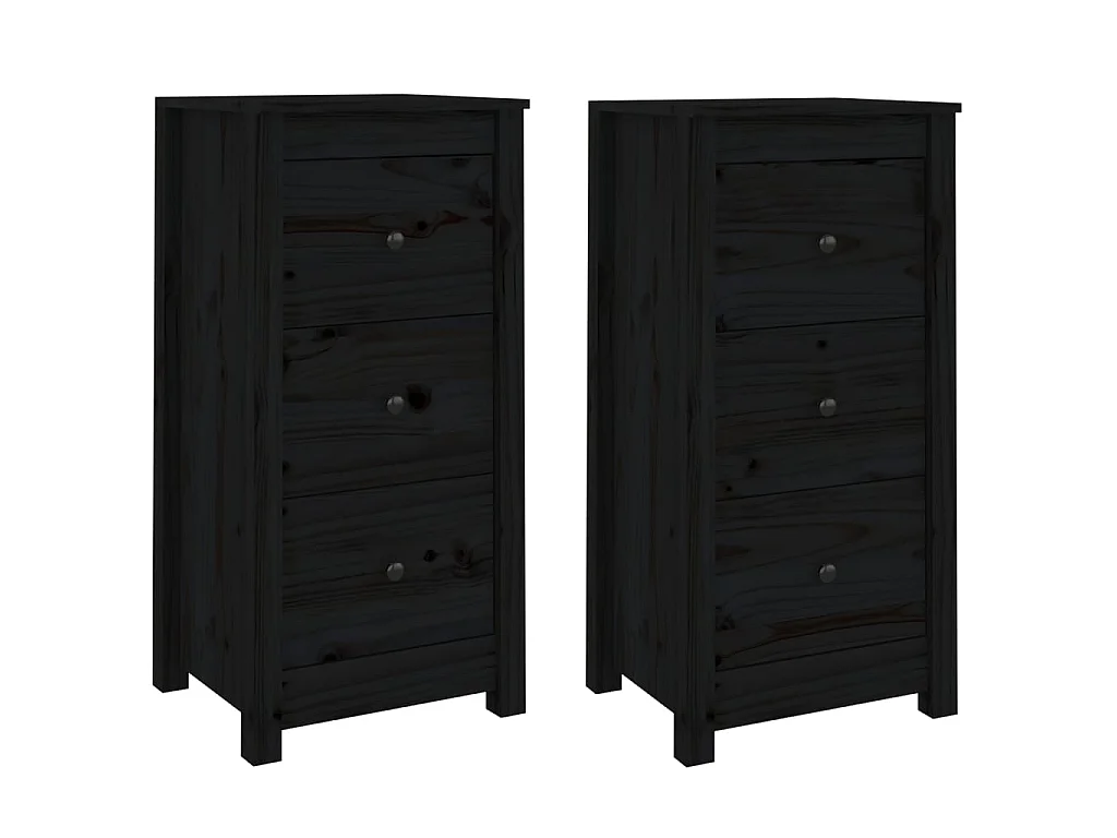 Sideboards Schwarz im 2er-Set Anrichten 40x35x80 cm Massivholz Kiefer -RM65796