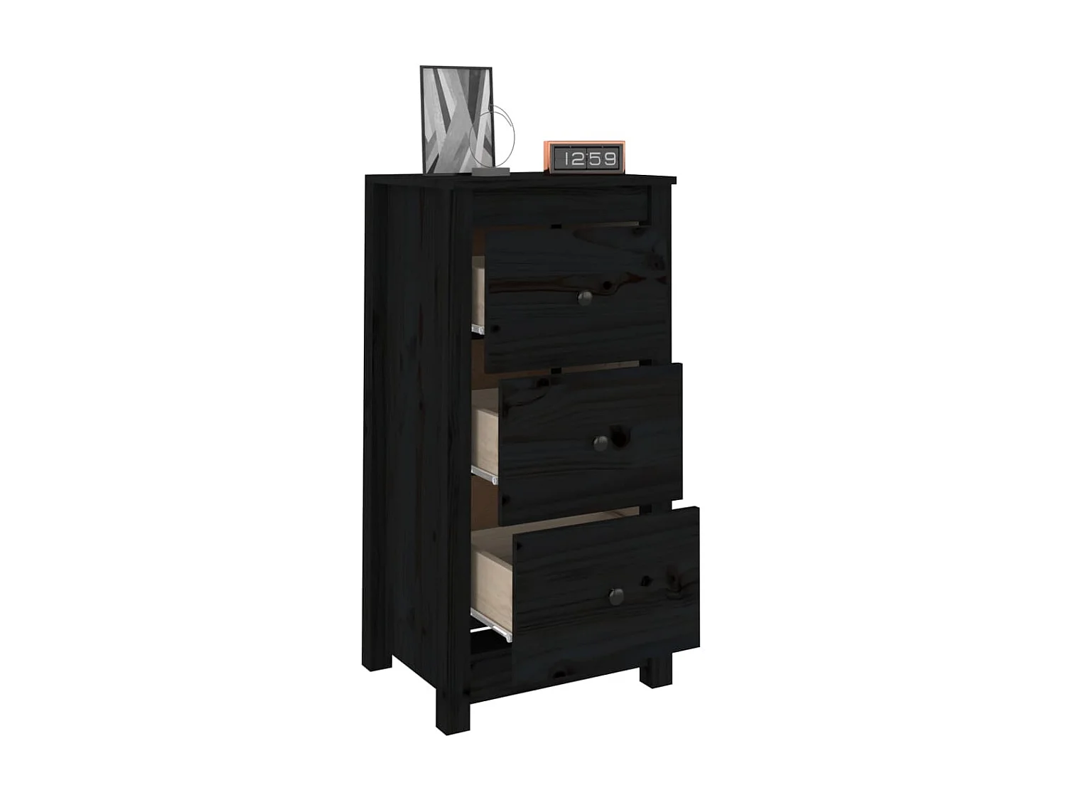Sideboards Schwarz im 2er-Set Anrichten 40x35x80 cm Massivholz Kiefer -RM65796
