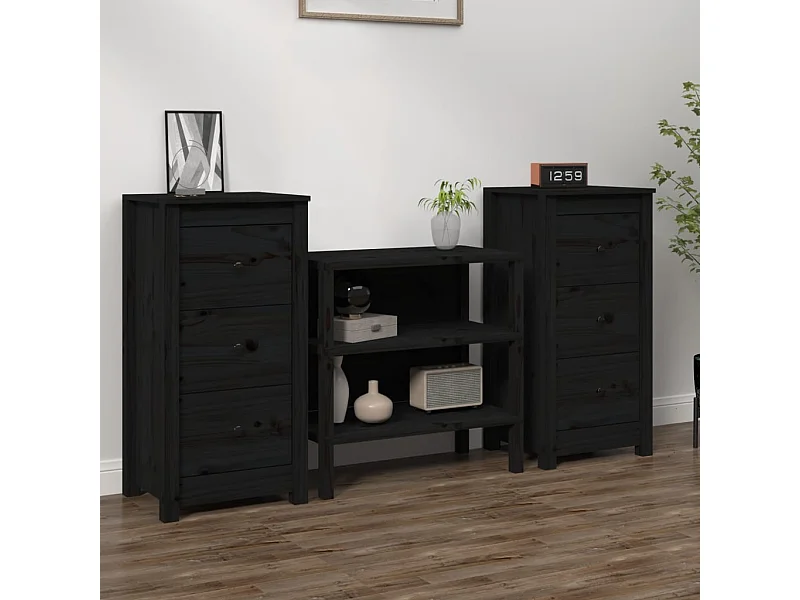 Sideboards Schwarz im 2er-Set Anrichten 40x35x80 cm Massivholz Kiefer -RM65796
