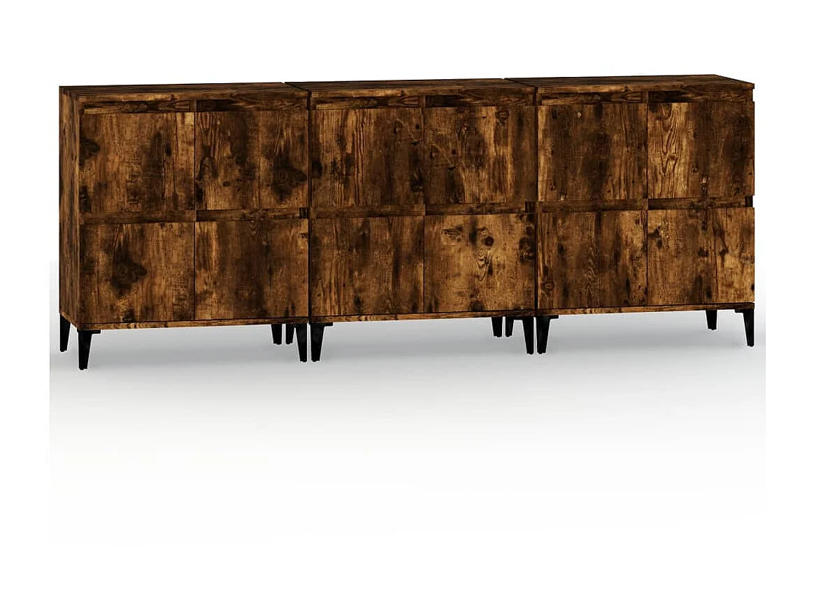 Sideboards im 3er-Set Lowboards Räuchereiche 60x35x70 cm Holzwerkstoff -RM95291