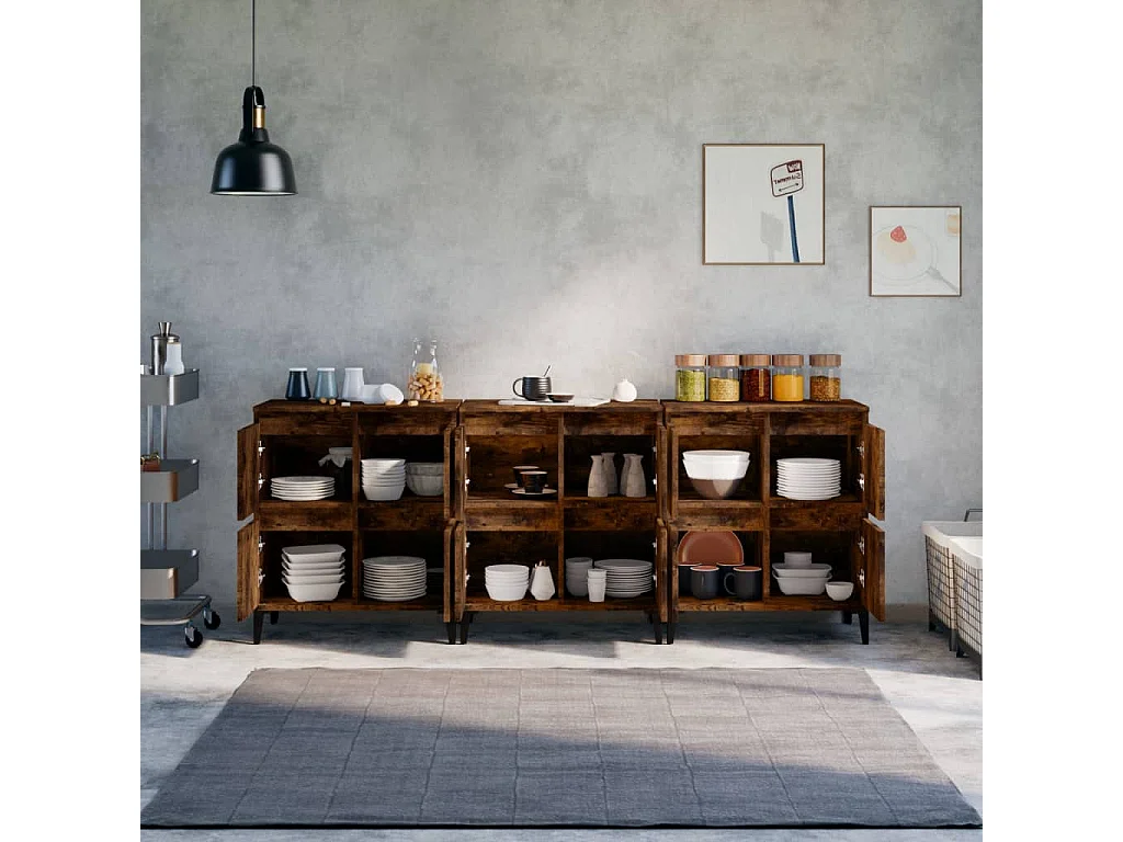 Sideboards im 3er-Set Lowboards Räuchereiche 60x35x70 cm Holzwerkstoff -RM95291