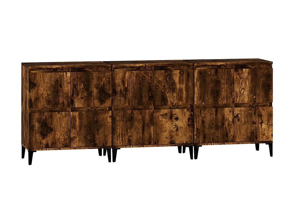 Sideboards im 3er-Set Lowboards Räuchereiche 60x35x70 cm Holzwerkstoff -RM95291