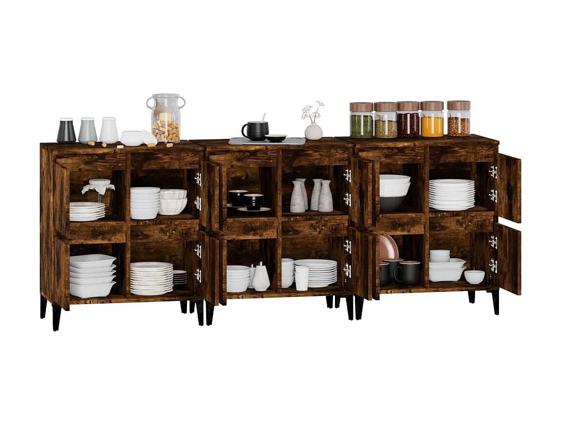 Sideboards im 3er-Set Lowboards Räuchereiche 60x35x70 cm Holzwerkstoff -RM95291