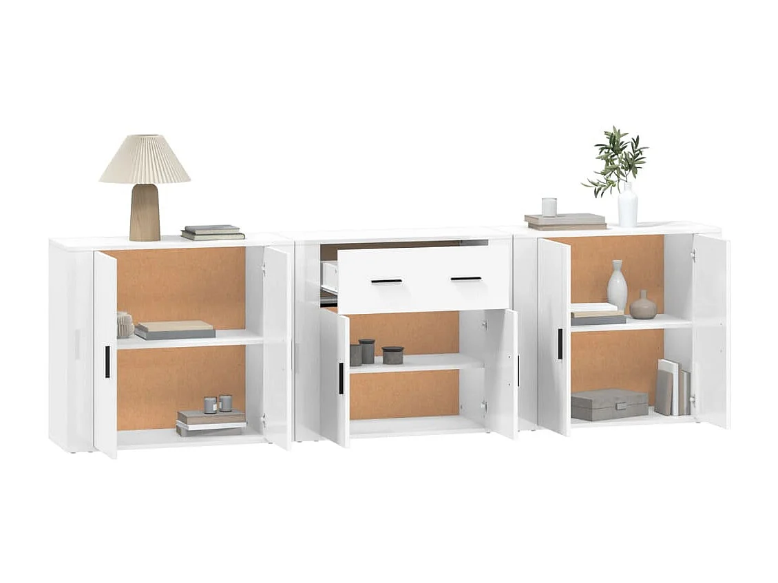 Sideboards im 3er-Set Lowboards Weiß Holzwerkstoff -RM21699