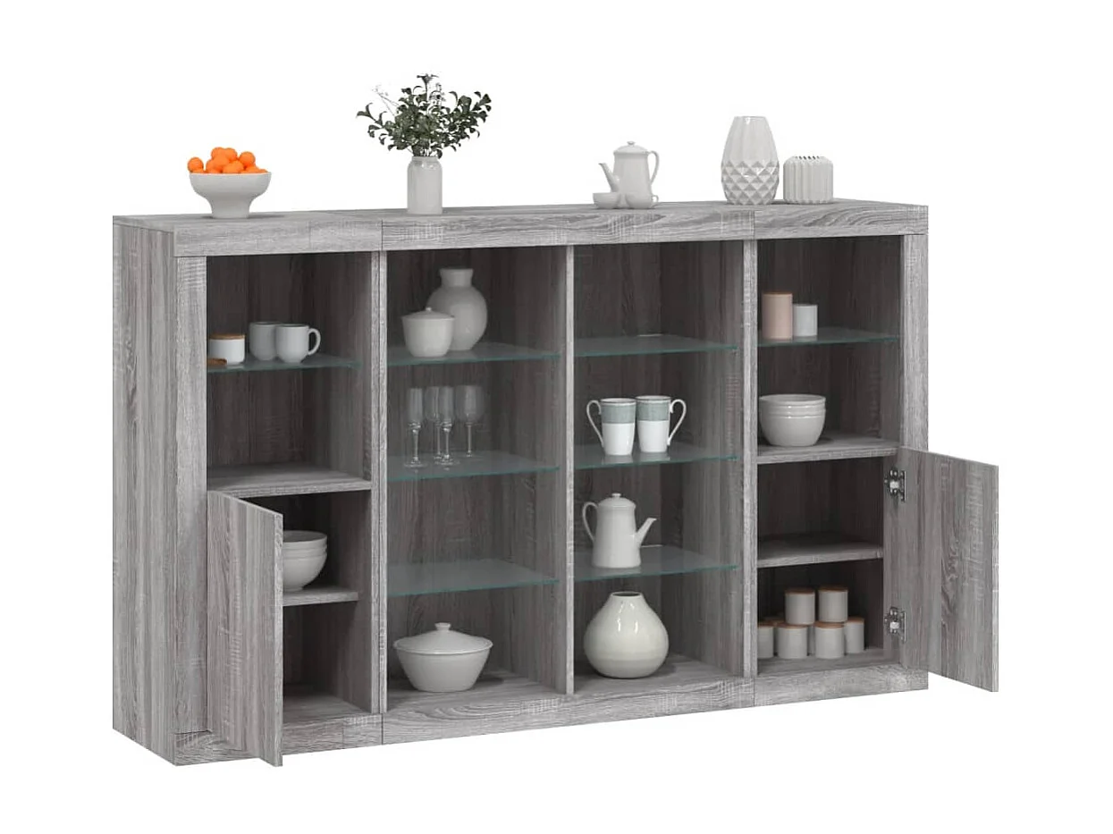 Sideboards Grau Anrichten mit LED-Leuchten im 3er-Set Anrichten Sonoma Holzwerkstoff -RM33341
