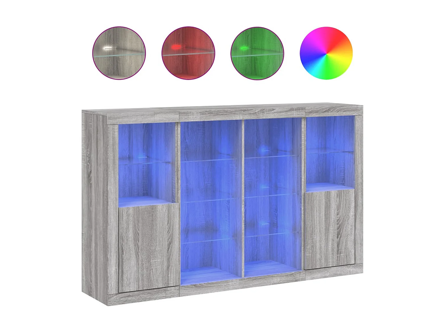 Sideboards Grau Anrichten mit LED-Leuchten im 3er-Set Anrichten Sonoma Holzwerkstoff -RM33341