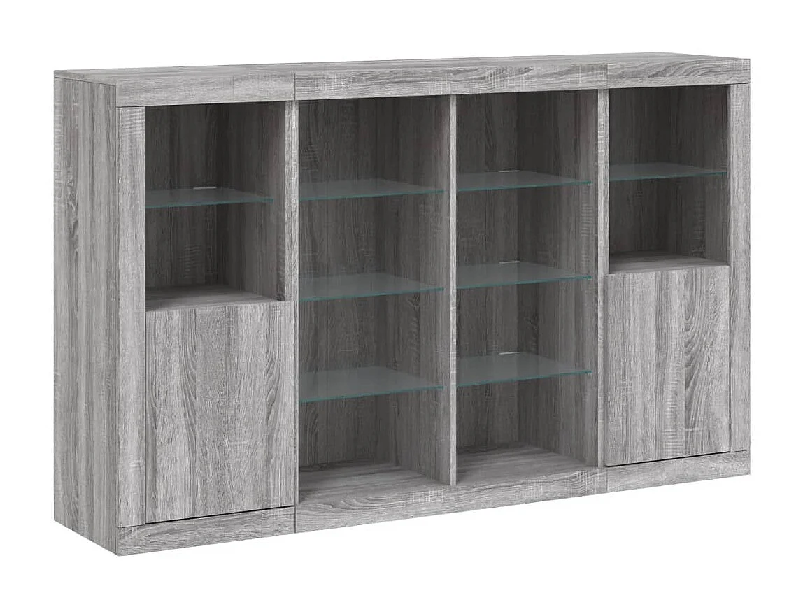 Sideboards Grau Anrichten mit LED-Leuchten im 3er-Set Anrichten Sonoma Holzwerkstoff -RM33341
