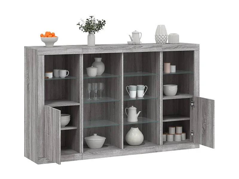 Sideboards Grau Anrichten mit LED-Leuchten im 3er-Set Anrichten Sonoma Holzwerkstoff -RM33341