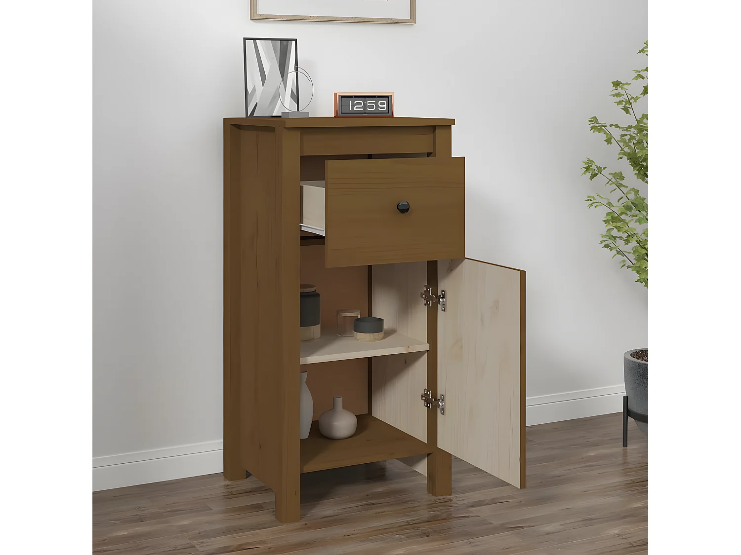 Sideboard Lowboard - Honigbraun 40x35x80 cm Massivholz Kiefer -RM36127