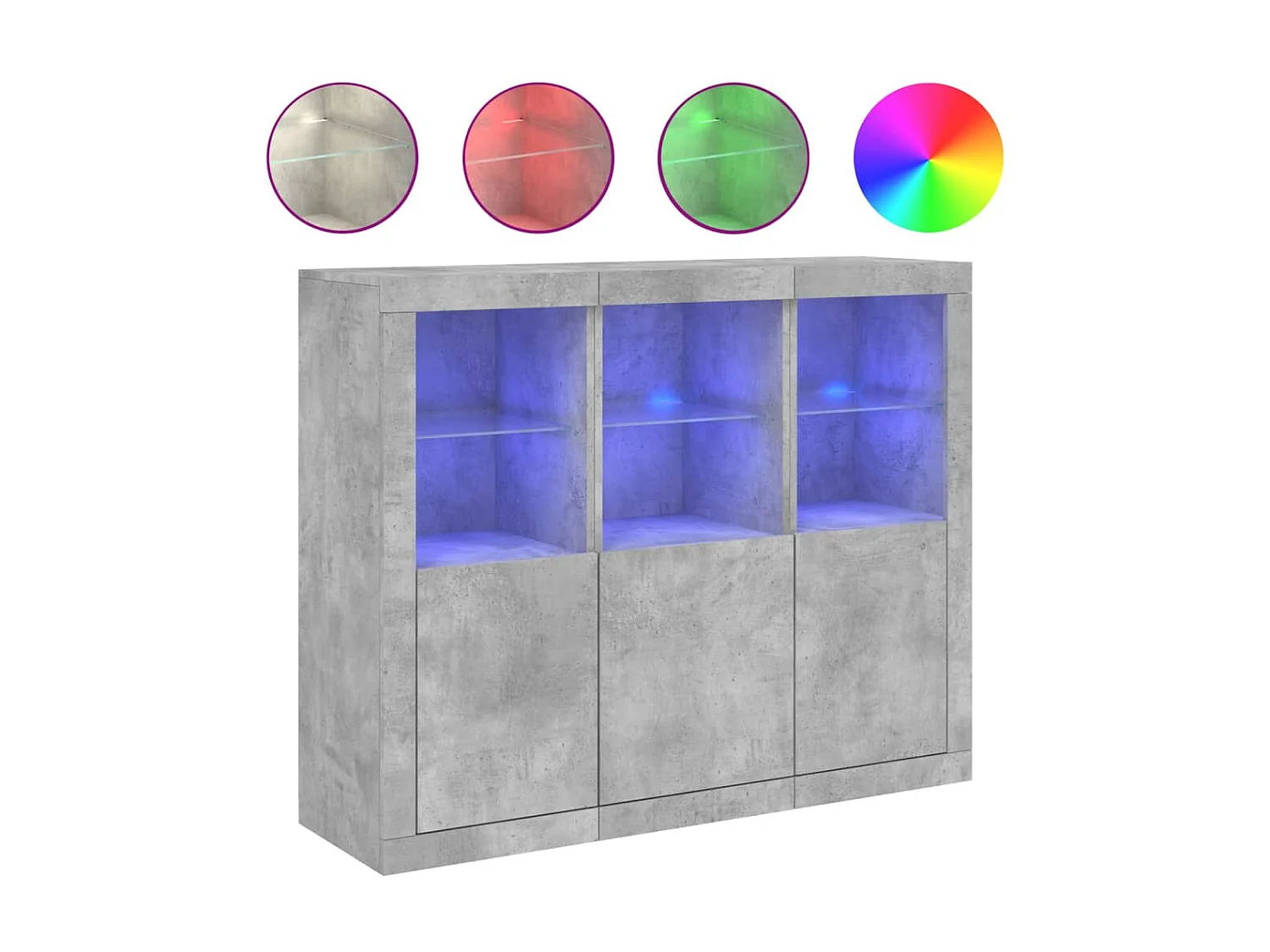Sideboards mit LED-Leuchten im 3er-Set Anrichten Betongrau Holzwerkstoff -RM60497