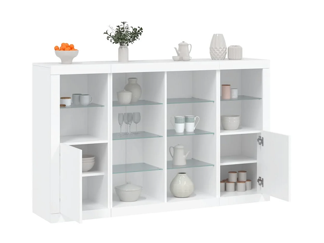 Sideboards mit LED-Leuchten im 3er-Set Anrichten Weiß Holzwerkstoff -RM93225