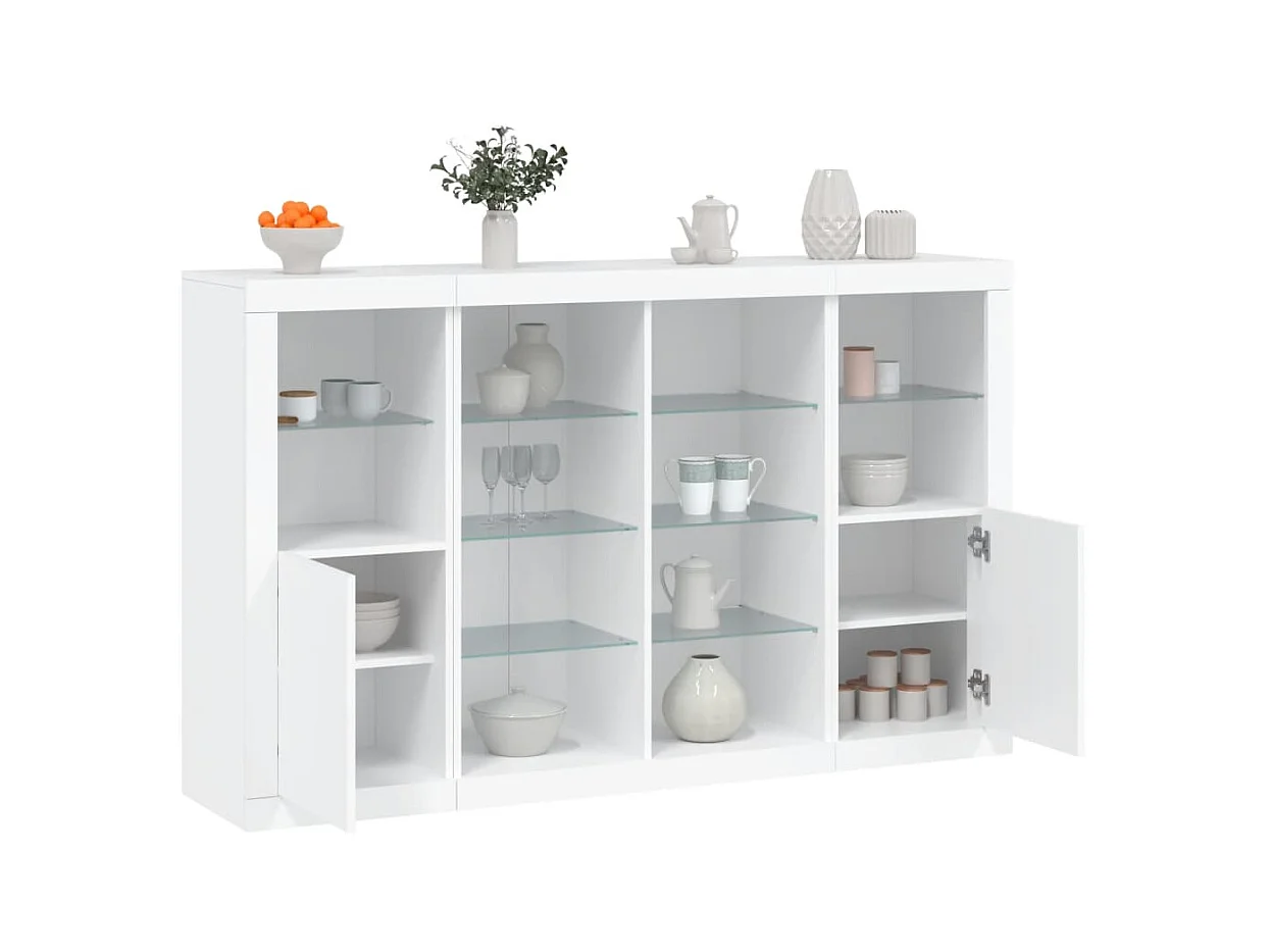Sideboards mit LED-Leuchten im 3er-Set Anrichten Weiß Holzwerkstoff -RM93225