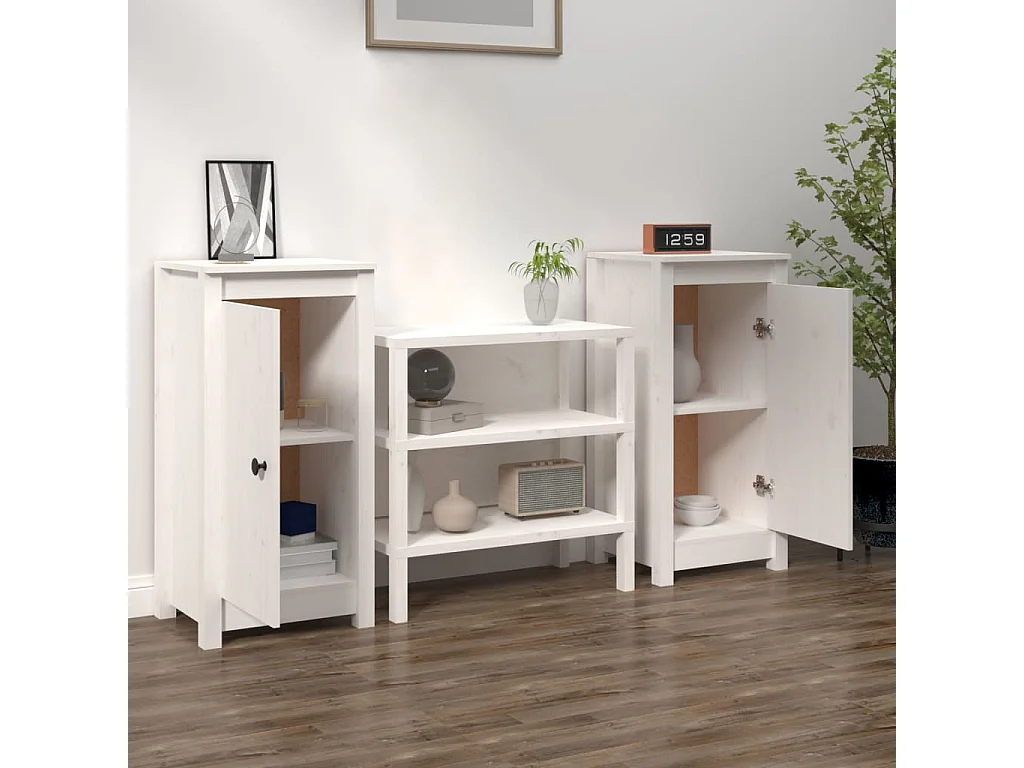Sideboards im 2er-Set Lowboards Weiß 40x35x80 cm Massivholz Kiefer -RM61789