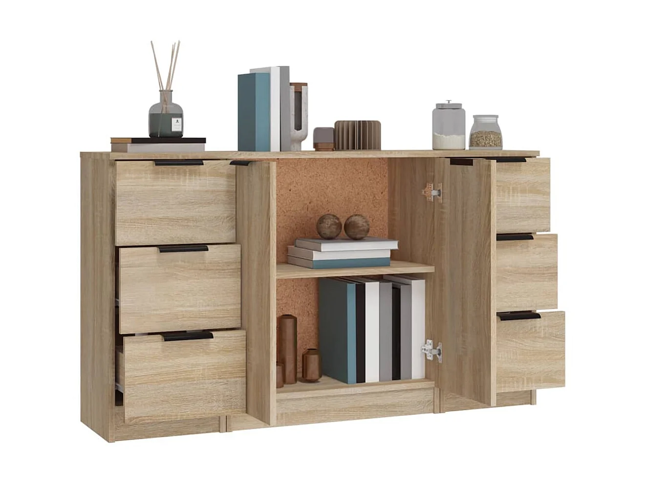 Sideboards im 3er-Set Lowboards Sonoma-Eiche Holzwerkstoff -RM56852