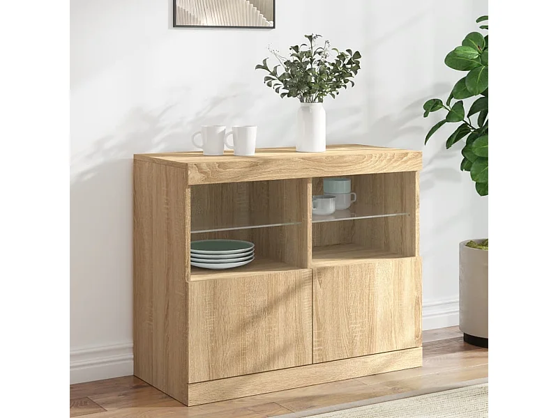 Sideboard mit LED-Leuchten Anrichte Sonoma-Eiche 81x37x67 cm -RM41640