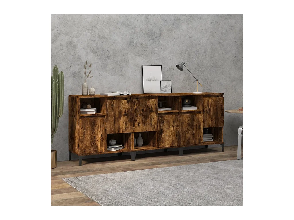 Sideboards im 3er-Set Lowboards Räuchereiche 60x35x70 cm Holzwerkstoff -RM43688