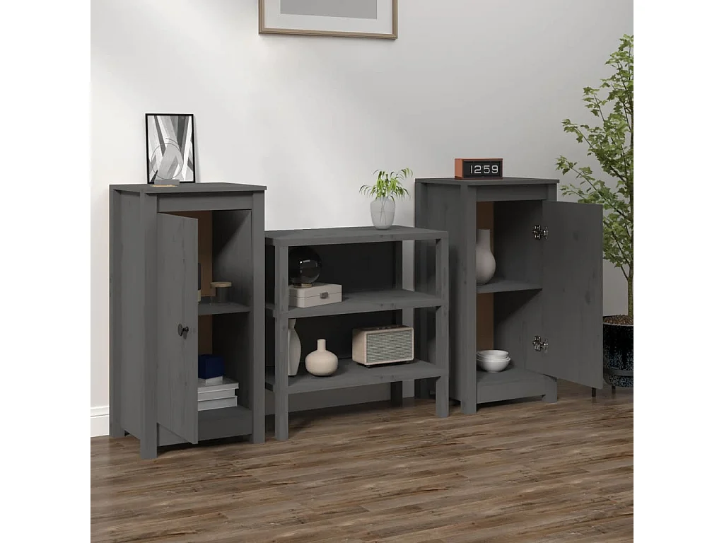 Sideboards Grau im 2er-Set Anrichten 40x35x80 cm Massivholz Kiefer -RM30597