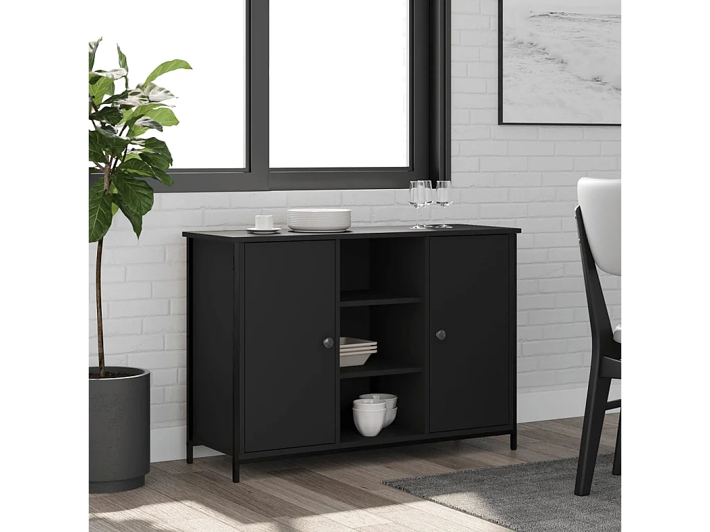Sideboard Schwarz Anrichte 100x35x70 cm Holzwerkstoff -RM96256